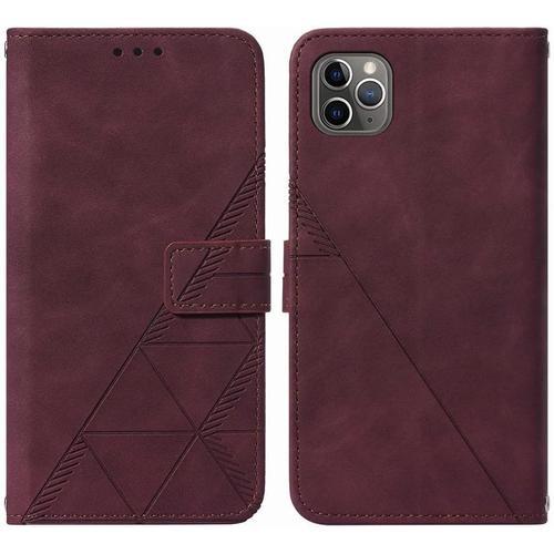 Housse Coque Pour Iphone 11 Pro Max Etui En Cuir Housse Portefeuille Avec Fentes Pour Cartes Et Magnétique Protecteur Silicone Souple Cover Pour Iphone 11 Pro Max, Style D'affaires Vin Rouge