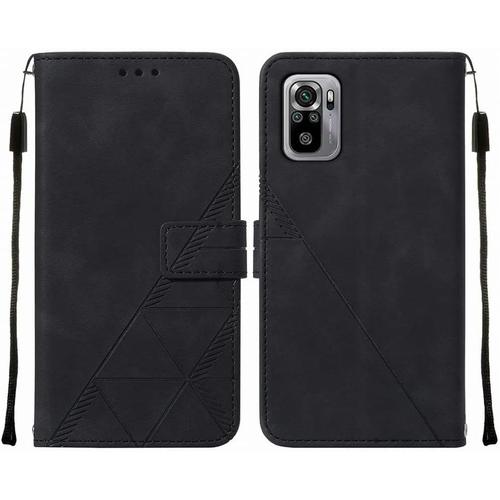 Housse Coque Pour Xiaomi Redmi Note 10 4g Etui En Cuir Housse Portefeuille Avec Fentes Pour Cartes Et Magnétique Protecteur Silicone Souple Cover Pour Redmi Note 10 4g, Style D'affaires Noir