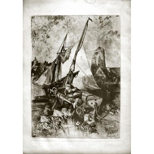 Adolphe Hervier (1818-1879) "Retour De Pêche" Eau Forte Signée Et Contresignée, Numérotée 20/30 / Dimensions : 30x43cm Marges Comprises