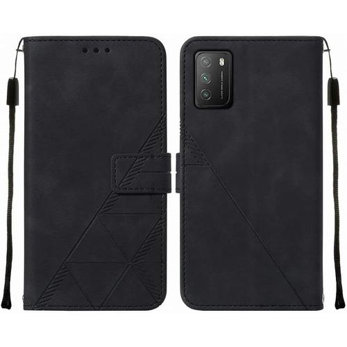 Housse Coque Pour Xiaomi Redmi 9 Power Etui En Cuir Housse Portefeuille Avec Fentes Pour Cartes Et Magnétique Protecteur Silicone Souple Cover Pour Redmi 9 Power, Style D'affaires Noir