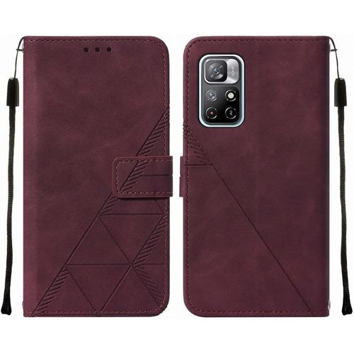 Housse Coque Pour Xiaomi Redmi Note 11 Etui En Cuir Housse Portefeuille Avec Fentes Pour Cartes Et Magnétique Protecteur Silicone Souple Cover Pour Redmi Note 11, Style D'affaires Vin Rouge