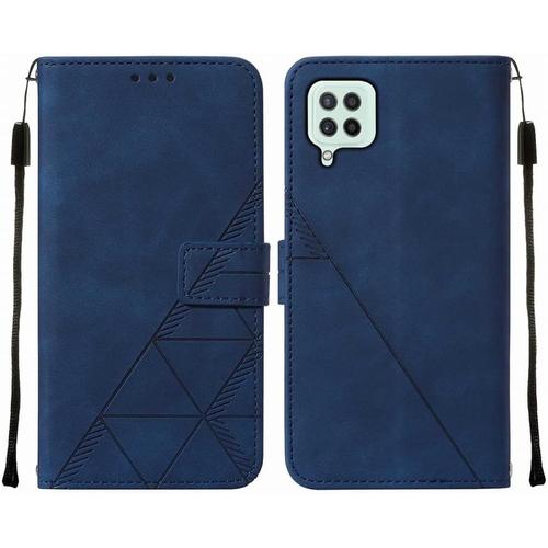 Housse Coque Pour Samsung Galaxy A22 4g Etui En Cuir Housse Portefeuille Avec Fentes Pour Cartes Et Fermeture Magnétique Protecteur Silicone Souple Cover Pour Galaxy A22 4g, Style D'affaires Bleu