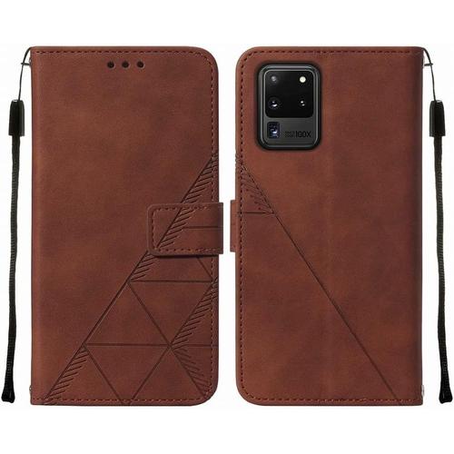 Housse Coque Pour Samsung Galaxy S20 Ultra Etui En Cuir Housse Portefeuille Avec Fentes Pour Cartes Protecteur Silicone Souple Cover Pour Galaxy S20 Ultra, Style D'affaires Brun