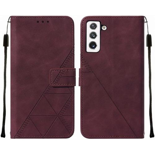 Housse Coque Pour Samsung Galaxy S22 Etui En Cuir Housse Portefeuille Avec Fentes Pour Cartes Et Fermeture Magnétique Protecteur Silicone Souple Cover Pour Galaxy S22, Style D'affaires Vin Rouge