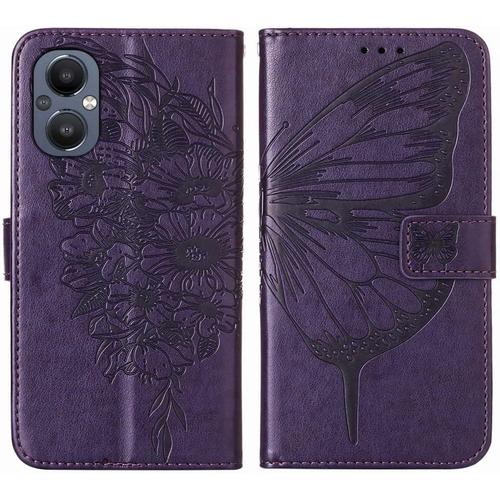 Housse Coque Pour Oneplus Nord 20 5g, Etui Pour Oneplus Nord 20 5g Étui Housse En Cuir, Portefeuille Avec Fentes Pour Cartes Silicone Souple Housse Pour Oneplus Nord 20 5g, Violet Foncé