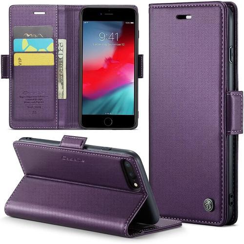 Coque Pour Iphone 6/7/8 Plus Etui Protection Housse Premium En Cuir Pu Pochette Fermeture Magnétique Flip Case, Violet