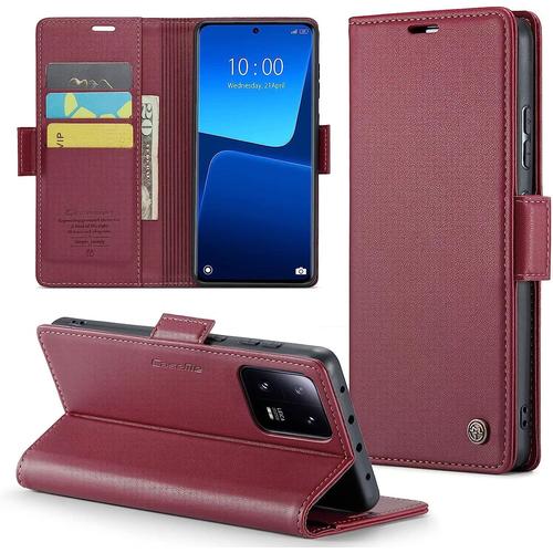 Coque Pour Xiaomi 13 Pro Etui Protection Housse Premium En Cuir Pu Pochette Fermeture Magnétique Flip Case, Rouge