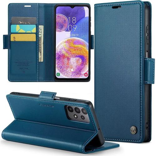 Coque Pour Samsung Galaxy A71 Etui Protection Housse Premium En Cuir Pu Pochette Fermeture Magnétique Flip Case, Bleu