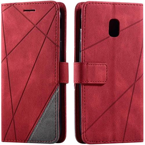 Coque Galaxy J3 2017 Etui En Cuir Pu Portefeuille Housse Fermeture Magnétique Und Flip Pour Samsung Galaxy J3 2017 Avec Fermeture Magnétique Rouge