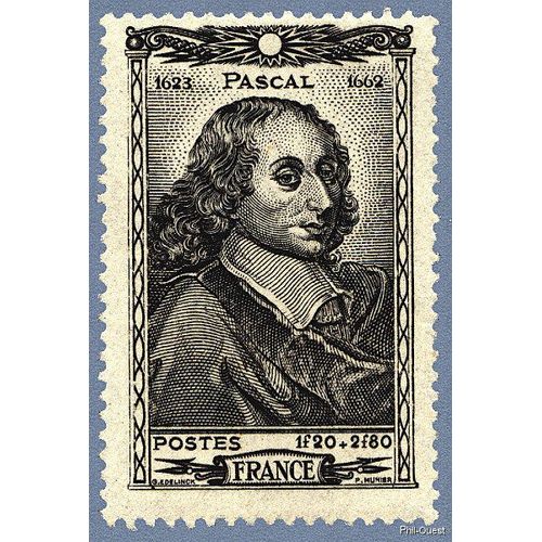 France 1944, Très Beau Timbre Neuf** Luxe Yvert 614 Écrivain, Philosophe, Théologien Et Mathématicien Français.