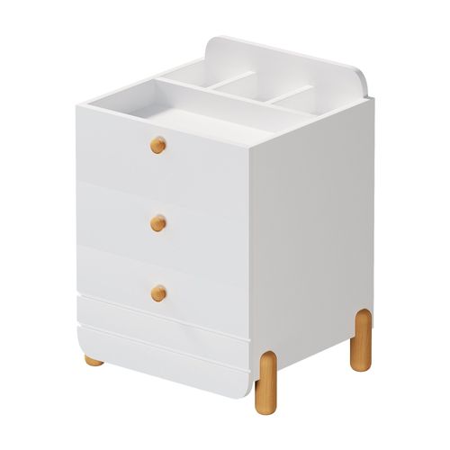 Table De Chevet Moderne Blanche Avec Trois Tiroirs Et Étagères