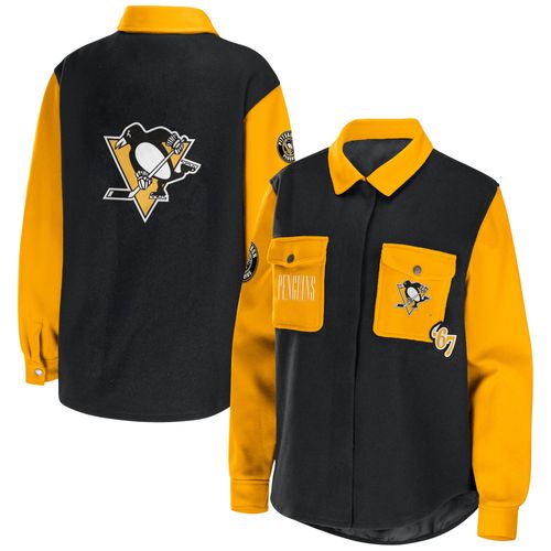 Veste Chemise Boutonnée Color Block Des Penguins De Pittsburgh, Wear By Erin Andrews, Noir/Or, Pour Femmes