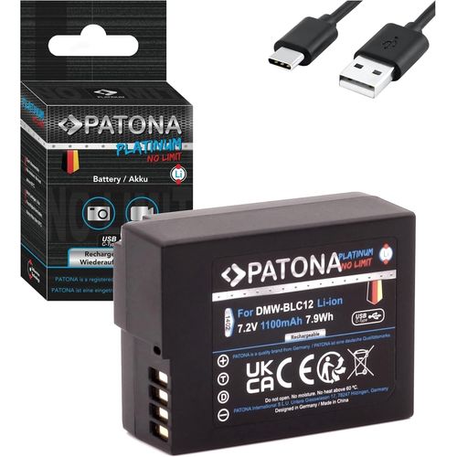 Platinum DMW-BLC12 E Batterie USB 1100 mAh avec entrée directe USB-C (1402) DC FZ1000 II G91 DMC FZ2000 FZ1000 FZ300 FZ330 FZ200 GX8 G70 G80 G81 G5 G6 G7