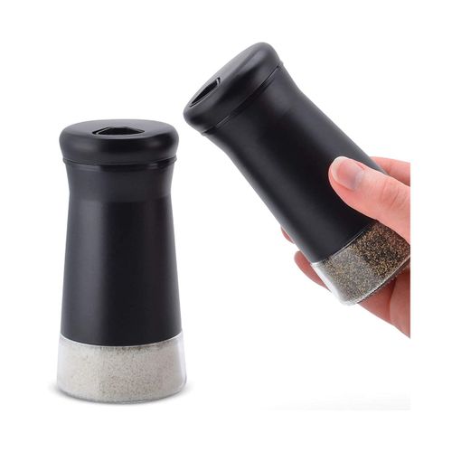 Sali?Re Et Poivri?Re - Distributeur D'?Pices Noir Et Argent Avec Trous Verseurs - Acier Inoxydable Et Verre - Lot De 2 Bouteilles