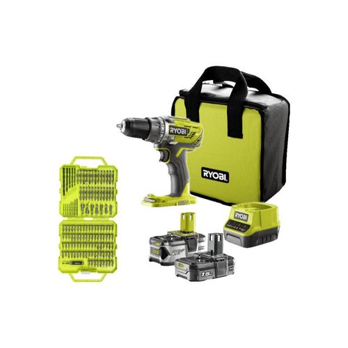 Pack RYOBI Perceuse-visseuse R18DD3-2415BS - 18V One+ - 2 batteries 4,0 Ah - 1,5Ah - Chargeur - Coffret 127 accessoires vissage-perçage RAK127DDSD