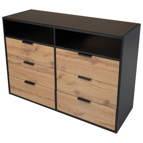 Buffet Commode En Verre Ambré Avec 6 Tiroirs Et 2 Compartiments-120 X 40 X 80 Cm