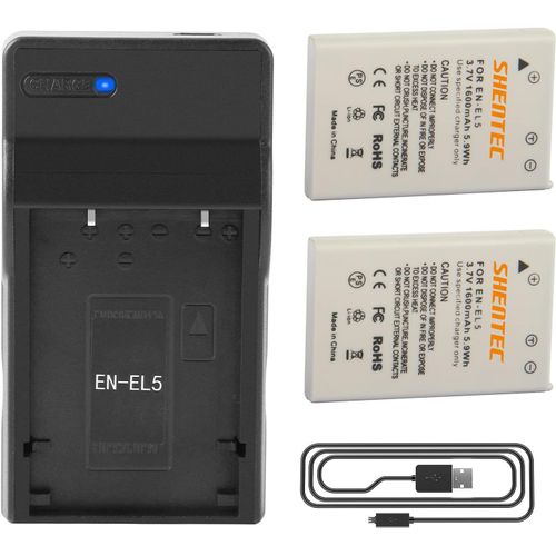 2X en-EL5 Batterie pour Nikon Coolpix 3700 4200 5200 5900 7900P3 P4 S10 P5100 P80 P6000 P90 P100 avec Double Chargeur et câble Micro USB