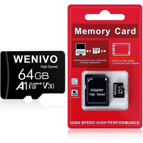 64go Micro Carte M?Moire Avec Adaptateur U3 C10 Haute Vitesse Flash Tf Stockage De Donn?Es Micro Carte Uhs-I Micro A1,V30,Uhd,4k 80 Mo/S Haute Vitesse Pour Smartphone,Cam?Ra De S?Curit?,Drone-Marque G?N?Rale