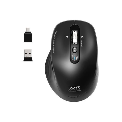 PORT Connect Professional BUSINESS - Souris - rechargeable - optique - 6 boutons - sans fil - 2.4 GHz, Bluetooth - récepteur sans fil USB