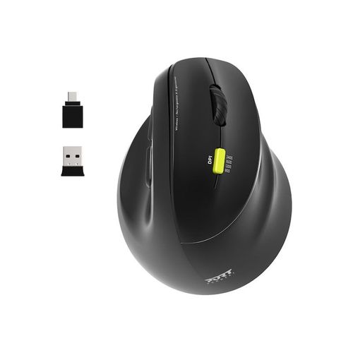 PORT Connect Professional ERGO SHAPE - Souris - rechargeable - pour droitiers - optique - 5 boutons - sans fil - 2.4 GHz, Bluetooth - récepteur sans fil USB