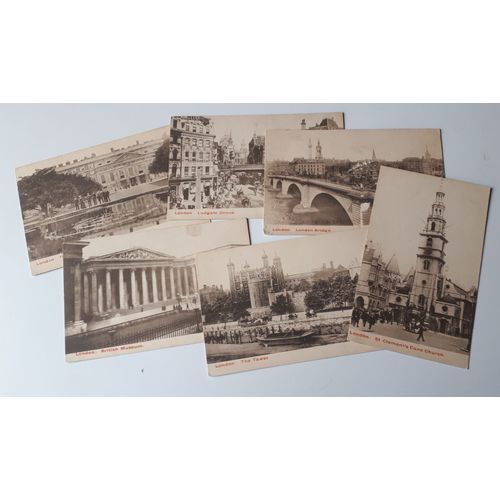 Six Cartes Postales Anciennes De Londres-London Series 522 Éditées Vers 1900 -The Tower + British Museum + St Clement’S Dane Church + Ludgate Circus +Hampton Court Palace + London Bridge-13.5x9cm