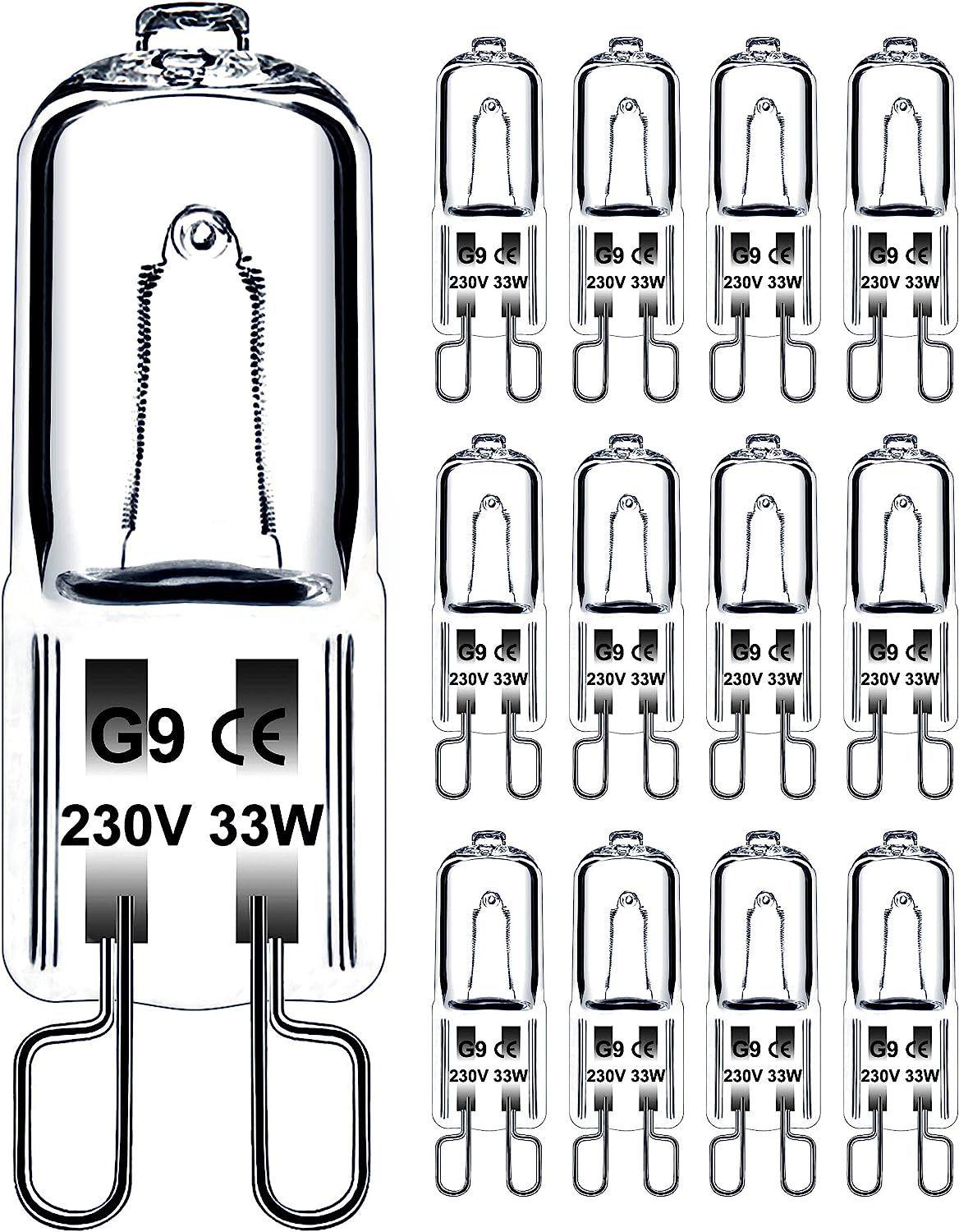 Jaenmsa Ampoule G9 33W 230V Dimmable Blanc Chaud Ampoule Halogène G9  Tolérance de 300°C Ampoule Four G9 Pour Four Micro-ondes Cuisinière  Plafonniers Lot de 12-33W-12P-33W-12P