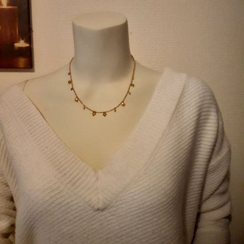 Collier Ras Le Cou Doré + Breloques Étoiles/Perles Dorées
