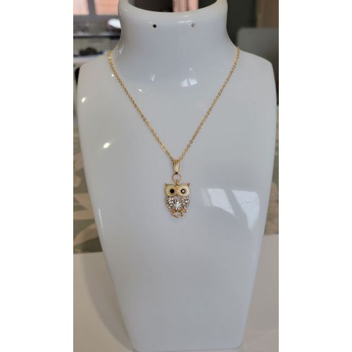 Collier Hibou Chouette Dore Strass Blancs !
