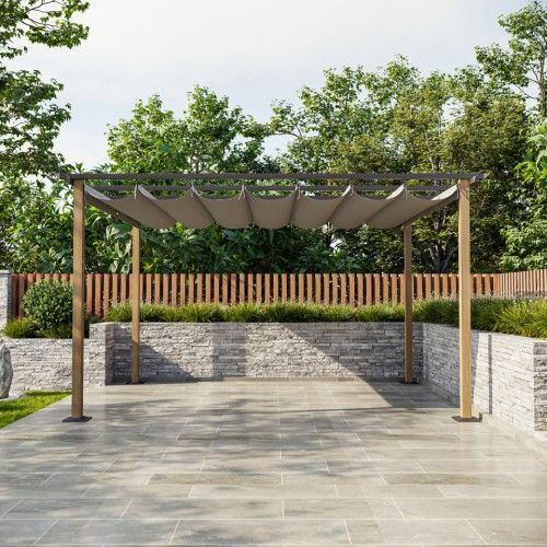 Pergola Alu Hawaï 3x4m Toile Coulissante Rétractable - Bois / Gris Avril Paris