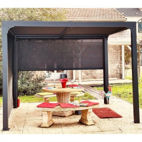Pergola Bioclimatique Aluminium Gris 2,40 X3 M - 7,20m2 + 2 Stores Latéraux + Montage Habrita