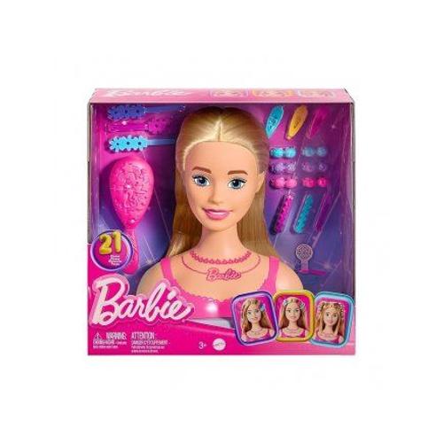 Tete A Coiffer Barbie Avec Accessoires De Coiffure Fashion - Chevelure Blonde - Jouet Enfant, Fille - Set Jeu Imitation Et Carte