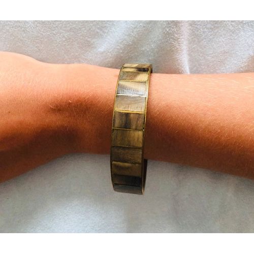 Bracelet Jonc Fermé Vintage En Laiton Et Corne