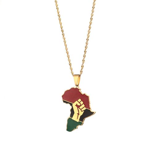 Collier Avec Pendentif Carte Africaine Et Symbole Du Poing, Couleur Argent, Or, Cartes Africaines, Noir, La Vie Compte, Bijoux