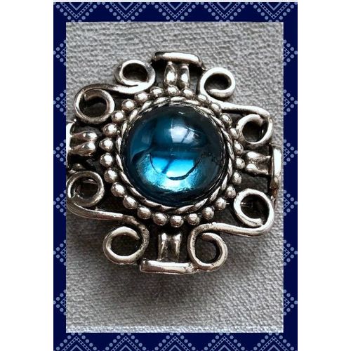 Broche Bleue Labradorite Style Rococo Métal Couleur Argent