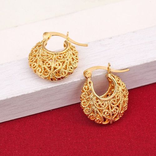 Boucles D'oreilles En Filigrane Pour Femmes Et Enfants, Bijoux Mignons, Couleur Or Jaune, Vintage, Antique, Solide