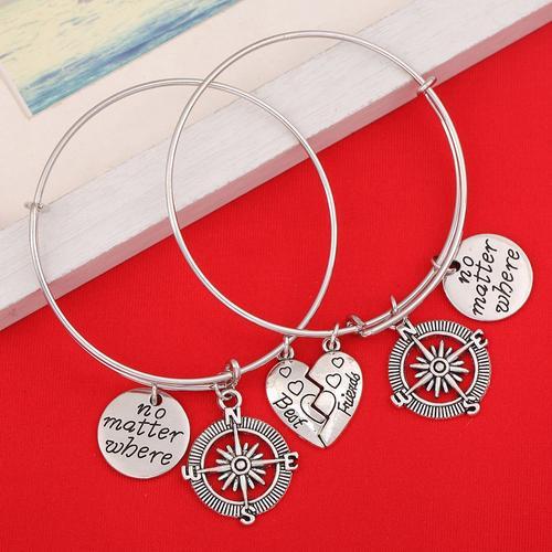 Bracelet Sans Objet, 2 Pièces, Breloque Boussole Bff, Pendentif D'amitié, Bracelet Pour Couples Amoureux