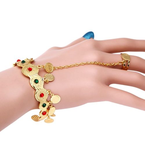 Bracelet Arabe En Strass Pour Femmes, Pièces En Or, Rouge Et Bleu