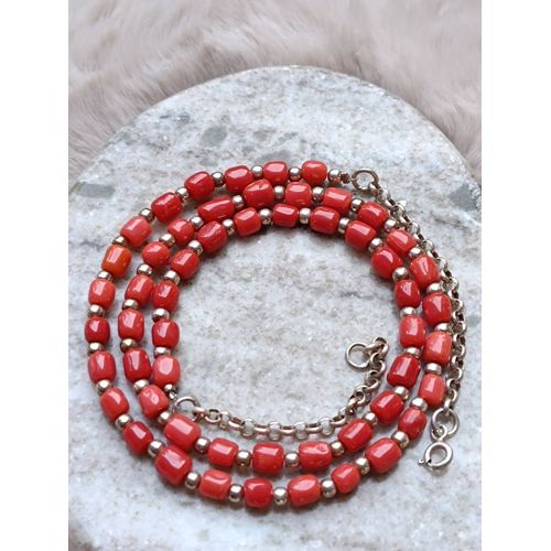 Collier Corail Véritable Et Argent Massif