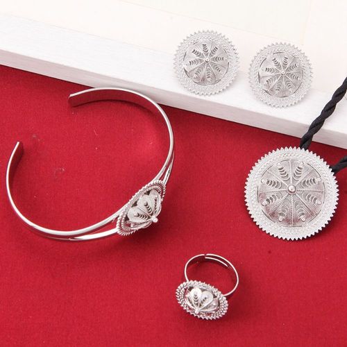 Collier Amharique Plaqué Argent, Pendentif, Boucle D'oreille, Ensemble De Bracelets, Cadeau Coptique Africain Pour Femmes Érythréennes Habesha