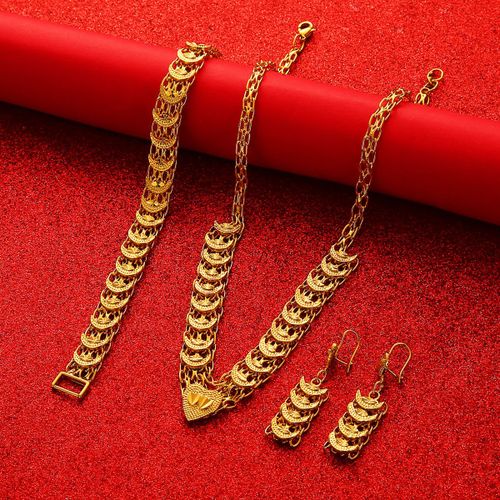 Bijoux De Fête, Collier Doré, Bracelets, Boucles D'oreilles Pour Femmes, Ensemble De Bijoux De Fête, Tendance