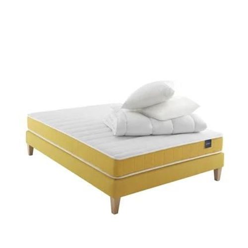 Someo - Ensemble Matelas Mousse, Sommier, Pieds, Couette Et Oreiller Aurore 400 - Blanc