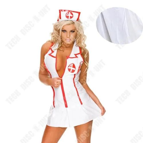 Td® Halloween Mince Corps Infirmière Costume Costume Scène Robe Jeu Habiller Uniforme Tissu Extensible Matériel Vêtements Habiller
