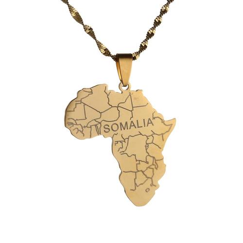 Collier En Acier Inoxydable Avec Pendentif De La Carte De L'afrique, Bijou Pour Femmes