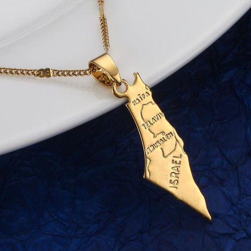 Collier Doré Avec Pendentif Carte Israël Pour Hommes Et Femmes, Bijoux Tendance