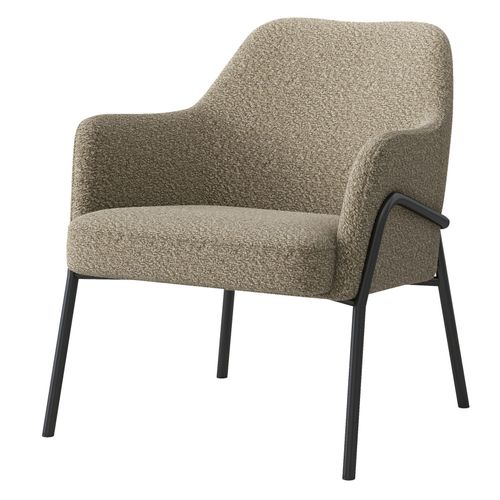 Layton-Fauteuil Lounge En Tissu Bouclé Grège Et Métal Noir