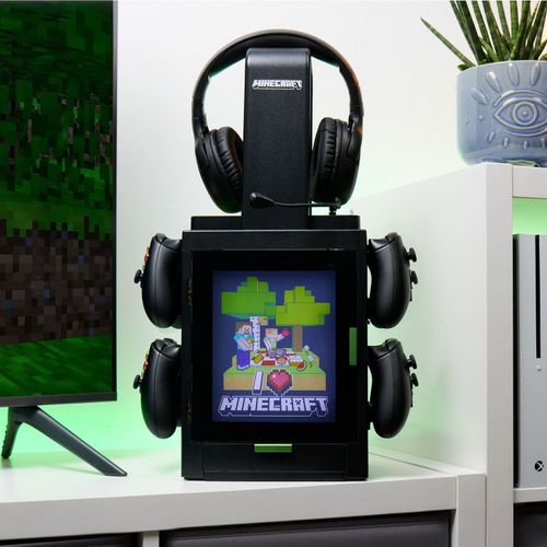 Numskull - Mincraft - Meuble De Rangement Lumineux Inspiré De Minecraft Pour 4 Manettes - 10 Jeux - 1 Casque