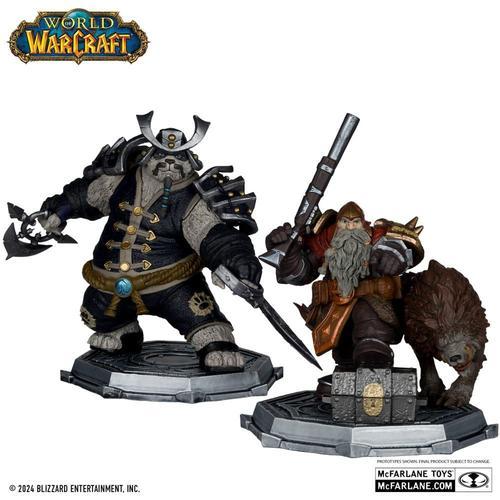 World Of Warcraft - Pack 2 Statuettes 1/12 Dwarf Hunter: Beast Master & Pandaren: Monk (Gold Label) 15 Cm