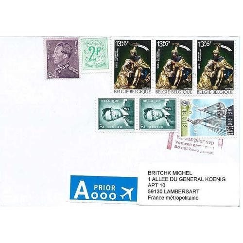 Belgique, Belle Enveloppe - Timbres 1066 De 1958 - Baudoin, 1443 De 1968 Lion Héraldique, 431 De 1936 Léopold 3, 1135 De 1960 Parachutisme, 1783 De 1975 Retable Église De Geel, Tbe