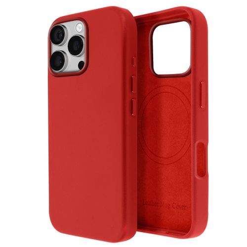 Coque Magsafe Pour Iphone 16 Pro En Cuir Vegan Haute Qualité Rouge