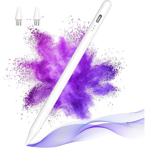 Stylet pour écrans tactiles iOS et Android, stylet pour tablette, stylet compatible iPad/Pro/Air/Mini/Samsung/Google Pixel/tablette/téléphone, stylet capacitif avec 2 embouts de rechange, blanc